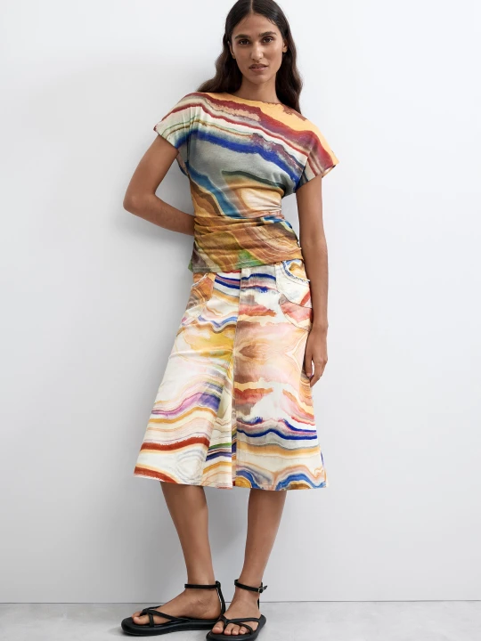 Zdjęcie produktu spódnica midi we wzory Desigual żółty
