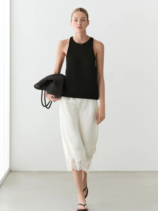 Zdjęcie produktu Spódnica Midi Z Koronką - Biały - - Massimo Dutti - Female