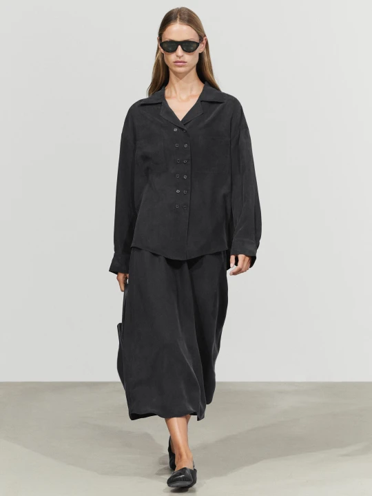 Zdjęcie produktu Spódnica Midi Z Objętościowym Detalem - Szary - Massimo Dutti - Female