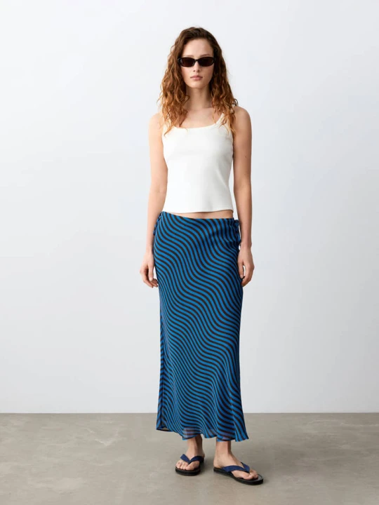 Zdjęcie produktu Spódnica midi z pofalowanym nadrukiem electric blue - Teen - MANGO TEEN