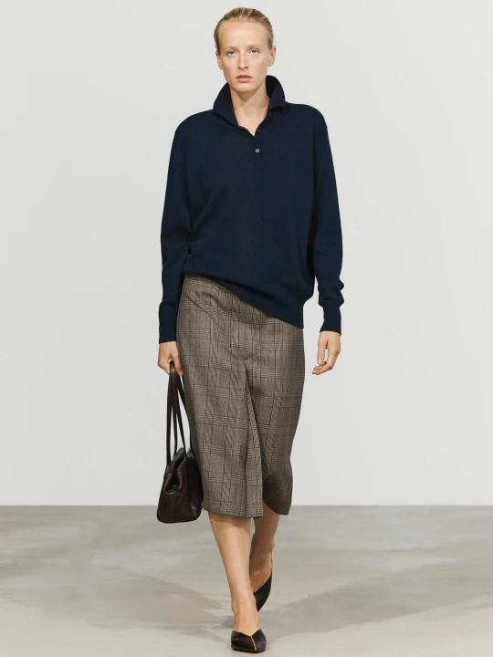 Zdjęcie produktu Spódnica Midi W Kratę Ze 100% Wełny Z Zakładką - Szary - Massimo Dutti - Female
