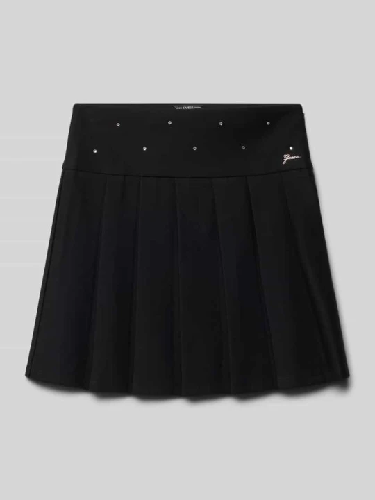 Zdjęcie produktu Spódnica plisowana z obszyciem ozdobnymi kamieniami i aplikacją z logo Guess Czarny