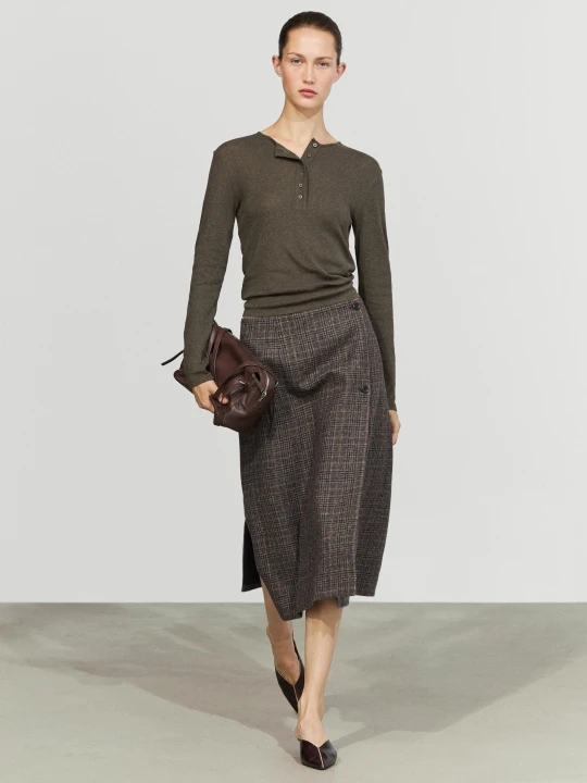 Zdjęcie produktu Spódnica Średniej Długości Kopertowa Z Guzikami - Szarobrązowy - Massimo Dutti - Female