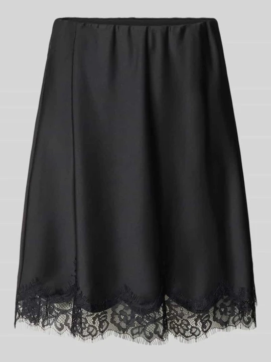 Zdjęcie produktu Spódnica z imitacji satyny z koronką model 'Brenda' My Essential Wardrobe Czarny