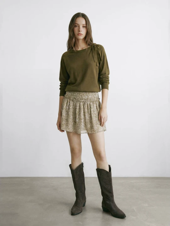 Zdjęcie produktu Spódnica ze wzorem i falbanką khaki - Teen - MANGO TEEN