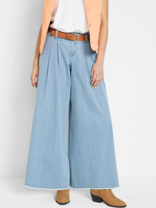 Zdjęcie produktu Spódnico-spodnie jeansowe, wide leg, z wygodnym pasem BonPrix niebieski
