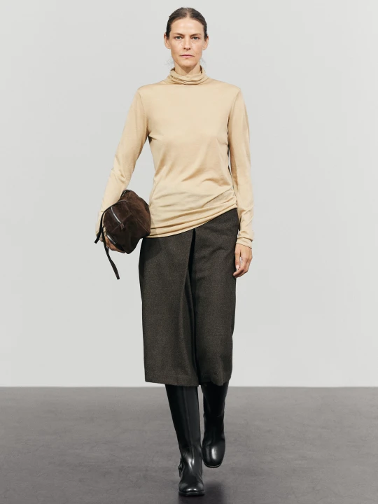 Zdjęcie produktu Spódnicospodnie Z Domieszką Wełny - Brązowy - Massimo Dutti - Female