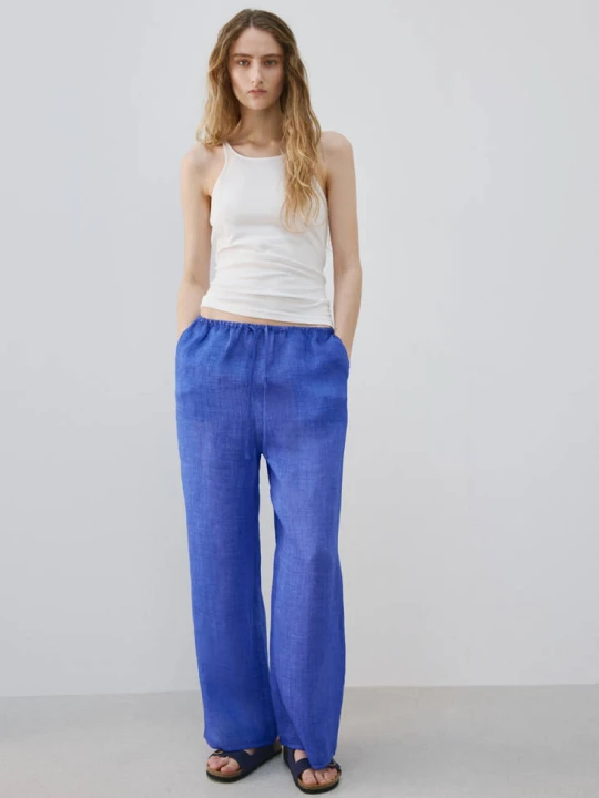 Zdjęcie produktu Spodnie 100% ramia z efektem overdyed niebieski - Kobieta - MANGO
