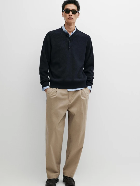 Zdjęcie produktu Spodnie Barrel Fit Z Zakładkami - Beżowy - Massimo Dutti - Male