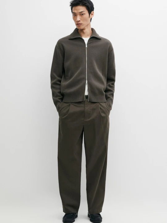 Zdjęcie produktu Spodnie Barrel Fit Z Zakładkami - Khaki - Massimo Dutti - Male