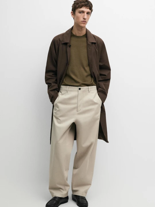Zdjęcie produktu Spodnie Barrel Fit Z Zaszewkami - Beżowy - Massimo Dutti - Male