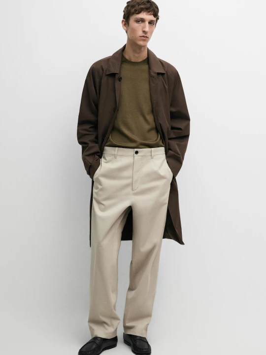 Zdjęcie produktu Spodnie Barrel Fit Z Zaszewkami - Beżowy - Massimo Dutti - Male