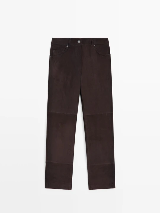 Zdjęcie produktu Spodnie Z Zamszowej Skóry - Czekoladowy - Massimo Dutti - Female