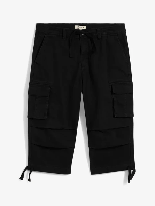 Zdjęcie produktu Spodnie cargo 3 / 4 ze stretchem, loose fit, bardzo szerokie BonPrix czarny