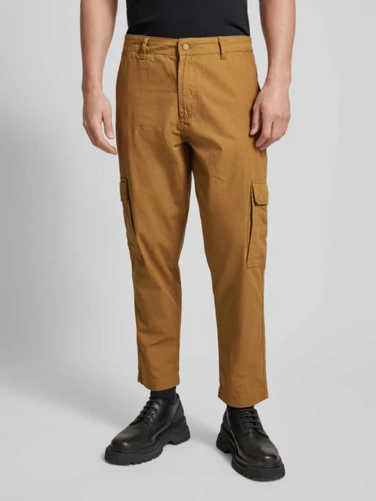 Zdjęcie produktu Spodnie cargo o kroju regular fit z wyhaftowanym logo model ‘Gronlin’ Mazine Beżowy