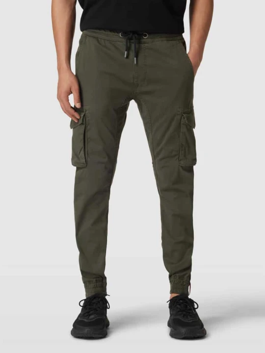 Zdjęcie produktu Spodnie cargo z detalami z logo model ‘Twill’ Alpha Industries Czarny
