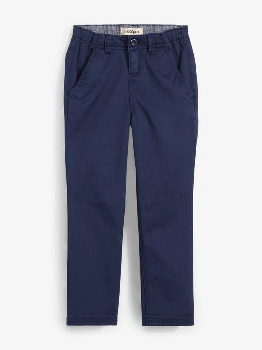 Zdjęcie produktu Spodnie chinosy slim fit z regulowaną talią, straight BonPrix niebieski