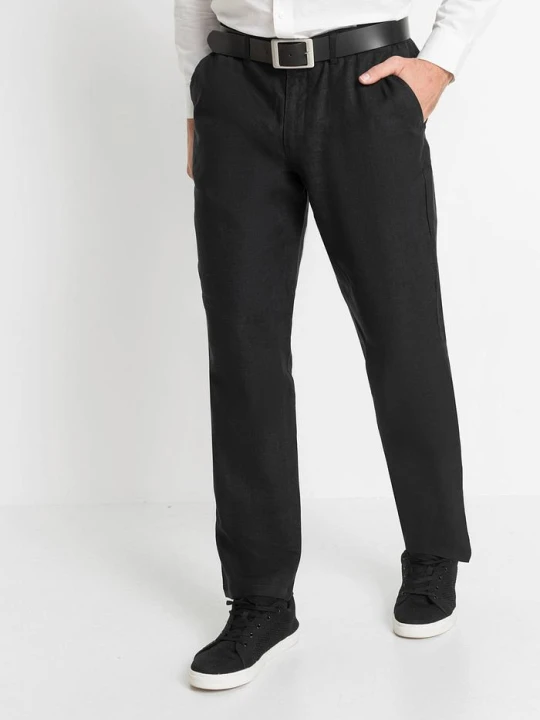 Zdjęcie produktu Spodnie chinosy z czystego lnu, regular fit, straight BonPrix czarny