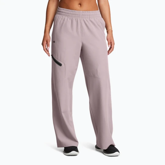 Zdjęcie produktu Spodnie damskie Under Armour Unstoppable Woven Wide Leg tetra gray / black Różowy