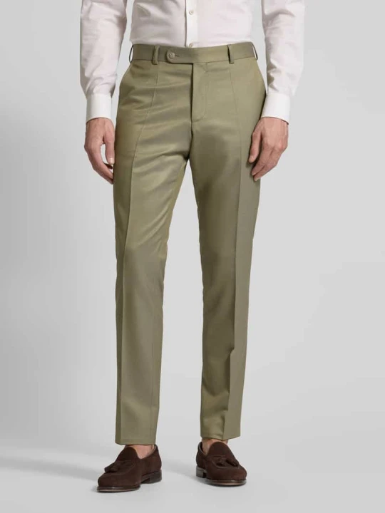 Zdjęcie produktu Spodnie garniturowe o kroju slim fit z kantami Wilvorst Trawiasty zielony
