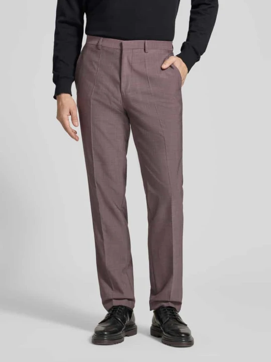 Zdjęcie produktu Spodnie garniturowe o kroju slim fit z mieszanki żywej wełny model „HESTEN253X” Hugo Wiśniowy