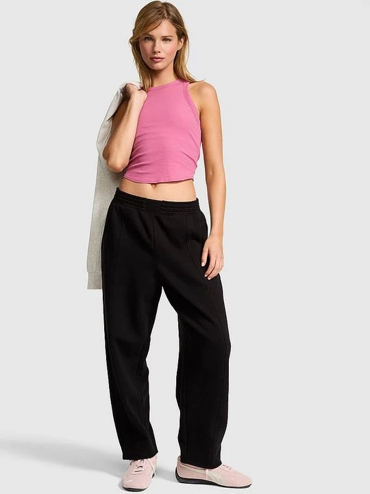 Zdjęcie produktu PINK Spodnie dresowe bawełniane Campus Fleece barrel z przeszyciami Victoria's Secret Czarny