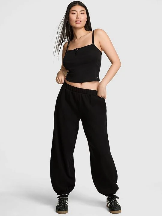 Zdjęcie produktu PINK Spodnie dresowe bawełniane Fleece Oversized Victoria's Secret Czarny