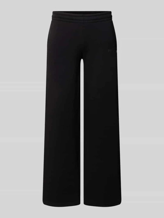 Zdjęcie produktu Spodnie dresowe o kroju straight fit z mieszanki bawełny z nadrukiem z logo REVIEW Czarny