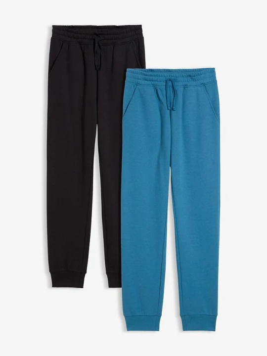 Zdjęcie produktu Spodnie joggingowe z miękkiej mieszanki bawełny (2 szt.) BonPrix czarny