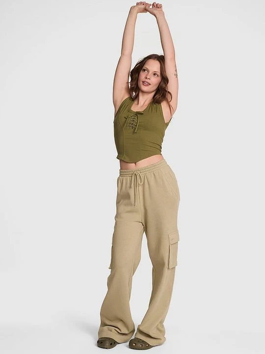 Zdjęcie produktu PINK Spodnie dresowe z szeroką nogawką Cargo Victoria's Secret Beżowy