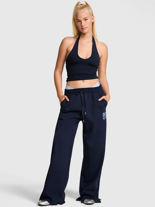 Zdjęcie produktu PINK Spodnie dresowe z szeroką nogawką i rozcięciem Campus Fleece PINK Victoria's Secret Niebieski