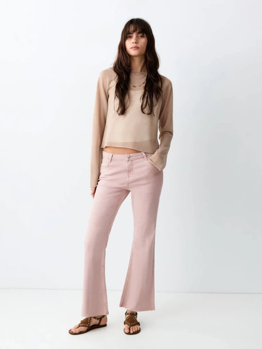 Zdjęcie produktu Spodnie dżinsowe flare crop blady róż - Teen - MANGO TEEN