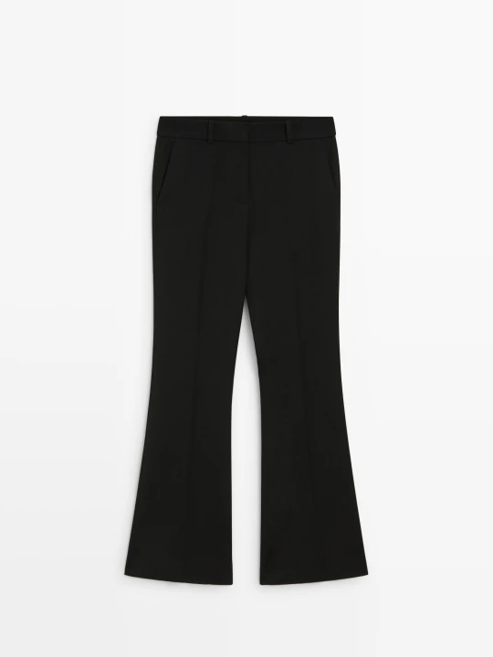 Zdjęcie produktu Spodnie Dzwony Z Elastycznej Mieszanki Wełny - Czarny - Massimo Dutti - Female