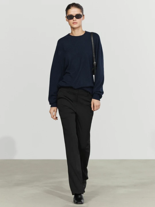Zdjęcie produktu Spodnie Dzwony Z Elastycznej Mieszanki Wełny - Czarny - Massimo Dutti - Female