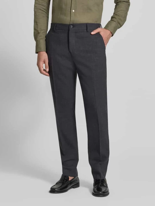 Zdjęcie produktu Spodnie garniturowe o kroju slim fit z domieszką wełny i lnu model 'OASIS' Selected Czarny