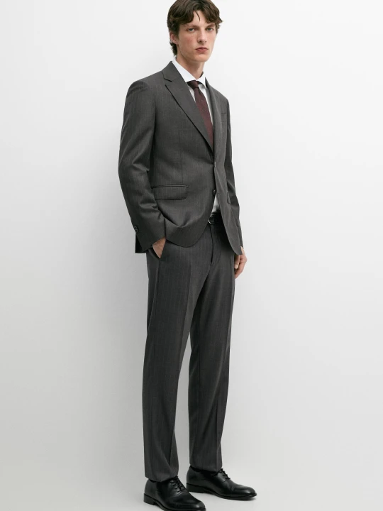 Zdjęcie produktu Spodnie Garniturowe W Paski, 100% Wełna - Brudnoszary - Massimo Dutti - Male