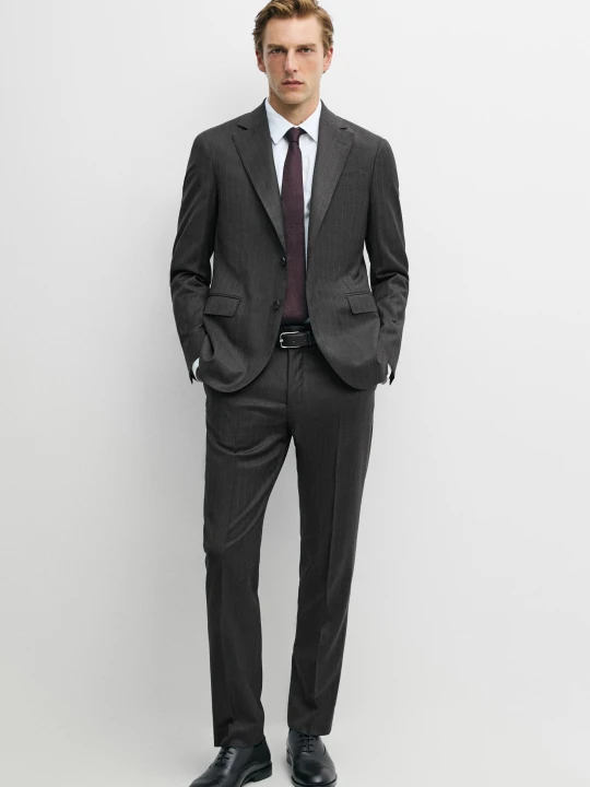 Zdjęcie produktu Spodnie Garniturowe W Paski, 100% Wełna - Brudnoszary - Massimo Dutti - Male