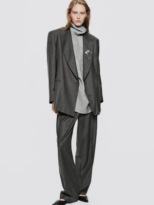 Zdjęcie produktu Spodnie Garniturowe Z Flaneli − Limited Edition - Ciemnoszary - Massimo Dutti - Female