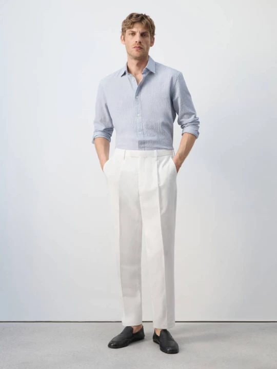 Zdjęcie produktu Spodnie garniturowe z mieszanki lyocellu i lnu slim fit biały - Mężczyzna - MANGO MAN