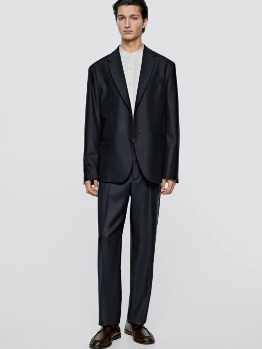 Zdjęcie produktu Spodnie Garniturowe Z Mieszanki Wełny – Limited Edition - Granatowy - Massimo Dutti - Male