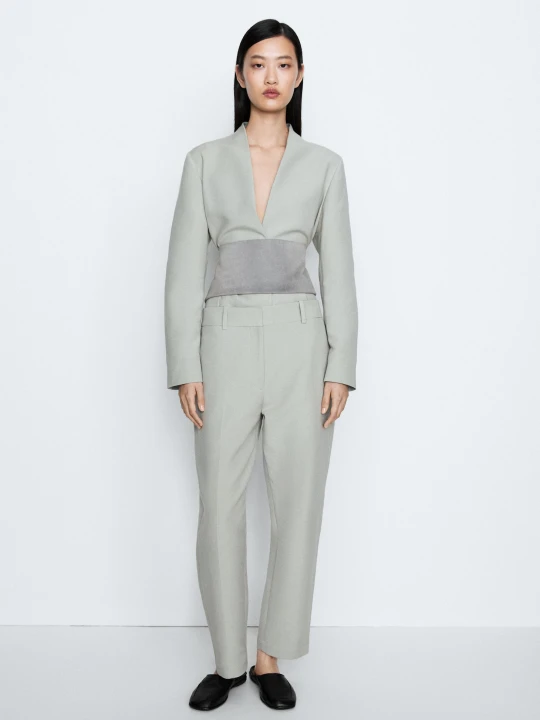 Zdjęcie produktu Spodnie Garniturowe Z Regulowanym Paskiem - Studio - Szary Pop - Massimo Dutti - Female