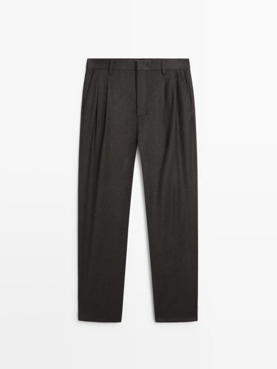 Zdjęcie produktu Spodnie Garniturowe Z Wełny - Brązowy - Massimo Dutti - Male