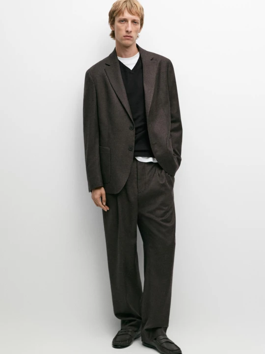 Zdjęcie produktu Spodnie Garniturowe Z Wełny - Brązowy - Massimo Dutti - Male