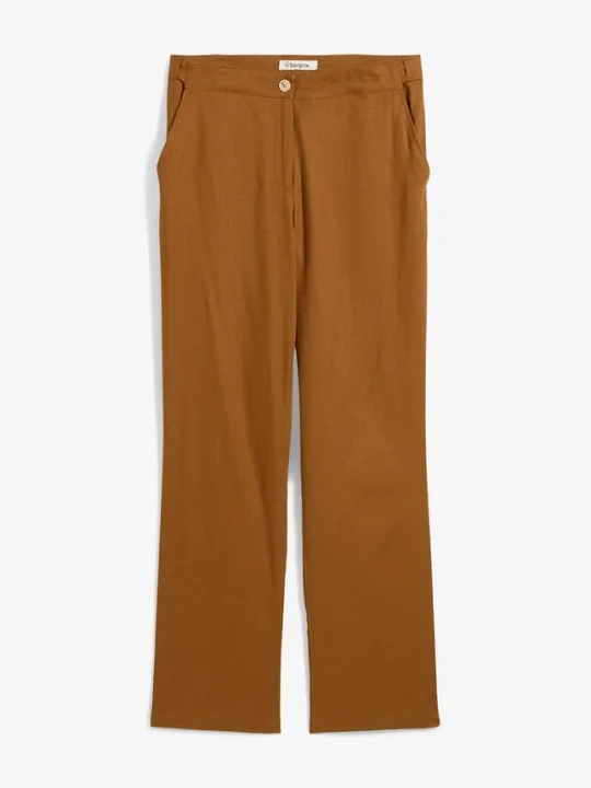 Zdjęcie produktu Spodnie high-waist z mieszanki wiskozy z lnem BonPrix brązowy