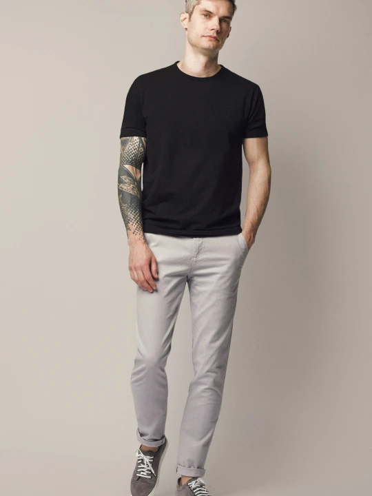 Zdjęcie produktu Spodnie Jasnoszare z Bawełną Chino Gareth Lancerto Szary