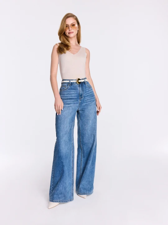 Zdjęcie produktu Spodnie jeansowe wide leg z wysokim stanem Taranko NIEBIESKI