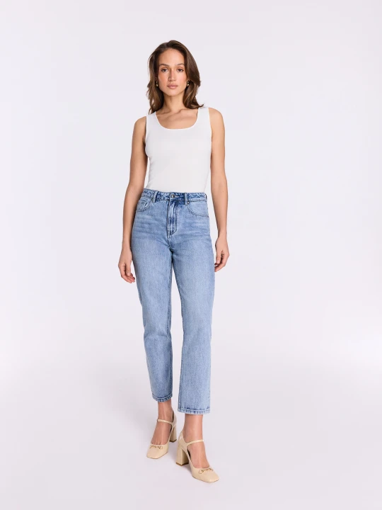 Zdjęcie produktu Spodnie jeansowe z wysokim stanem mom jeans Taranko NIEBIESKI