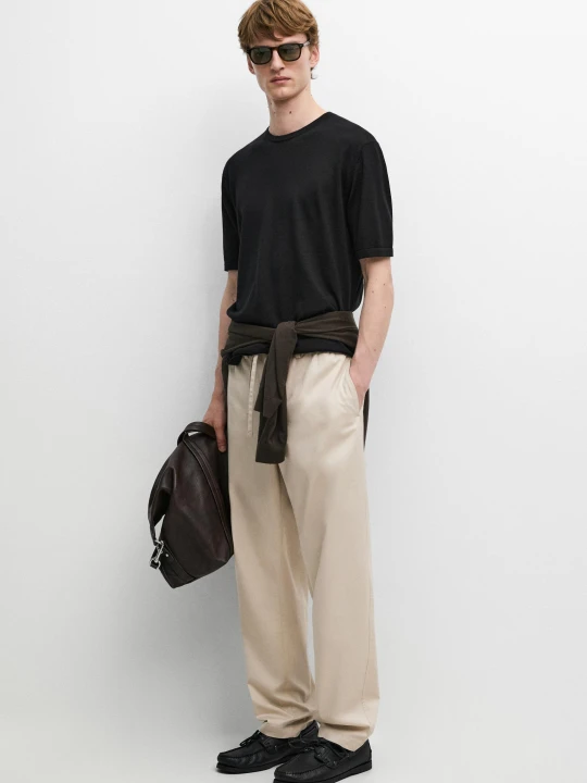 Zdjęcie produktu Spodnie Jogger Z Mieszanki Bawełny - Beżowy - Massimo Dutti - Male