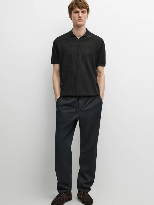 Zdjęcie produktu Spodnie Jogger Z Mieszanki Bawełny - Granatowy - Massimo Dutti - Male