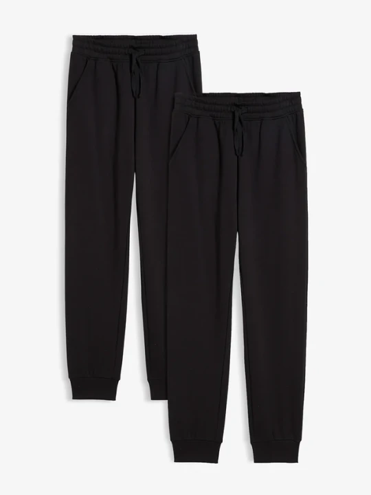 Zdjęcie produktu Spodnie joggingowe z miękkiej mieszanki bawełny (2 szt.) BonPrix czarny